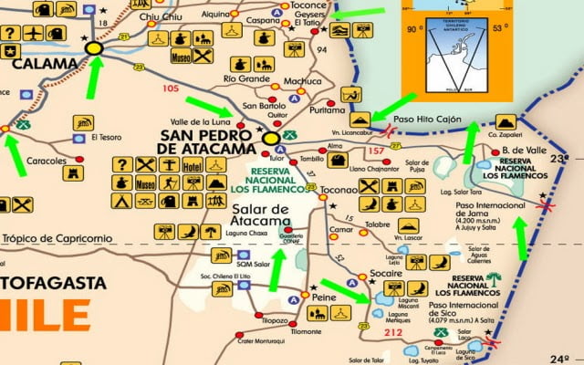 Mapa de San Pedro de Atacama y sus alrededores