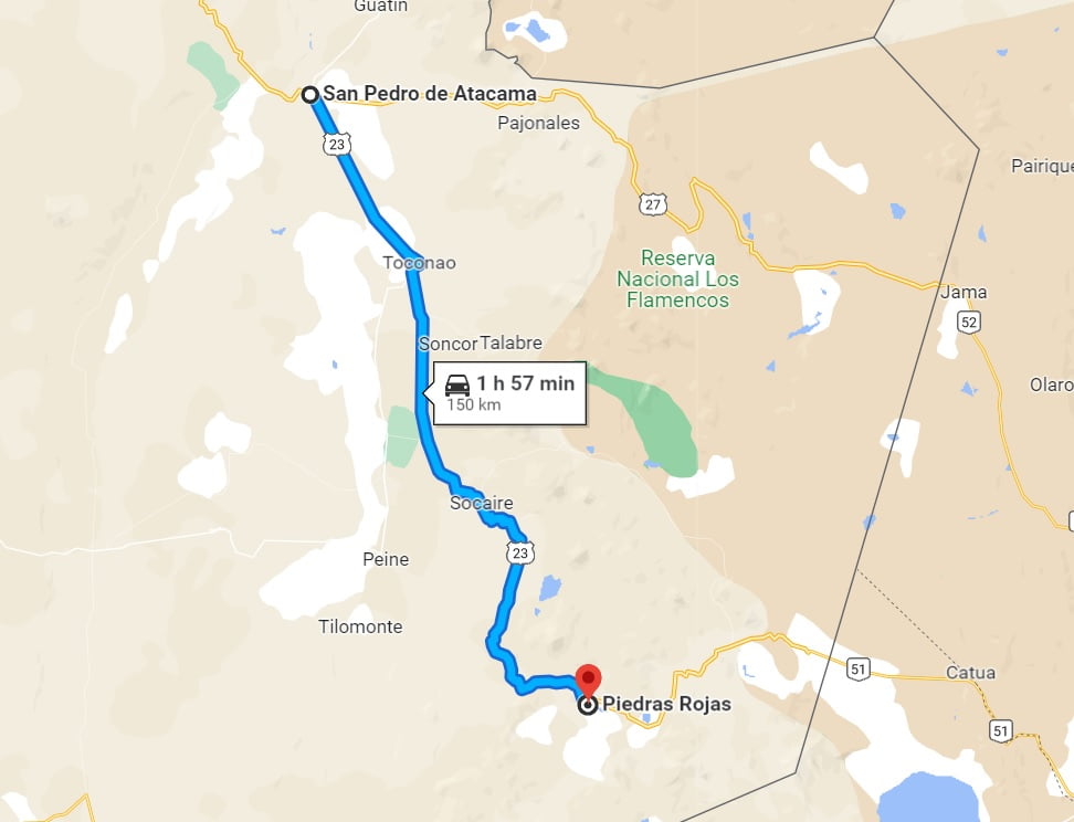 Mapa camino a piedra roja